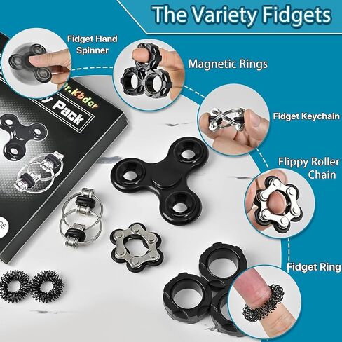Fidget Toys Adults Pack 6Pcs, EDC Fidgeting Game for Kids Teen Cool Mini Gadget Desk Toys Figette Spinner Figits Rings Classroom ADHD Stress Anxiety Relief Silent Toy Stocking Stuffers Gift for Boys in Kuwait