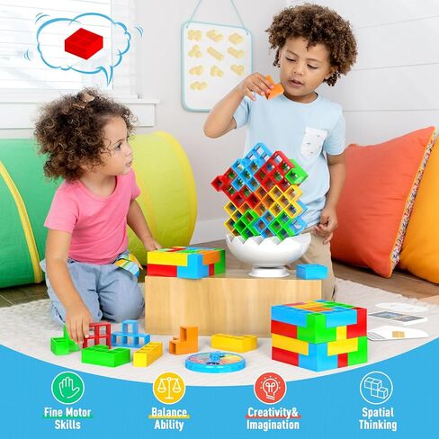 64PCS Stack Attack Game for Adult & Kids, Tetra Board Tower Games for Family Travel Party, 2 Players Balance Stacking Toy, Team Toys Building Block in Kuwait