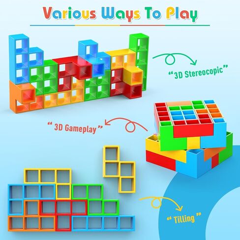 64PCS Stack Attack Game for Adult & Kids, Tetra Board Tower Games for Family Travel Party, 2 Players Balance Stacking Toy, Team Toys Building Block in Kuwait
