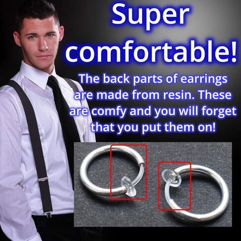 Men's 15 mm Small Comfortable Plastic Invisible Clip On Hoop Earrings Unisex Silver tone for guysabi Grace 15mm in Saudi Arabia