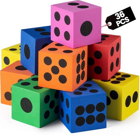 Foam Dice Set - Bulk Pack of 36, 1.5 Inch Large Assorted Colorful Foam Dice Cubes with Number Dots, Use for Kids, Classrooms, Math Games, Building Toys, Party Supplies by Bedwina in Saudi Arabia