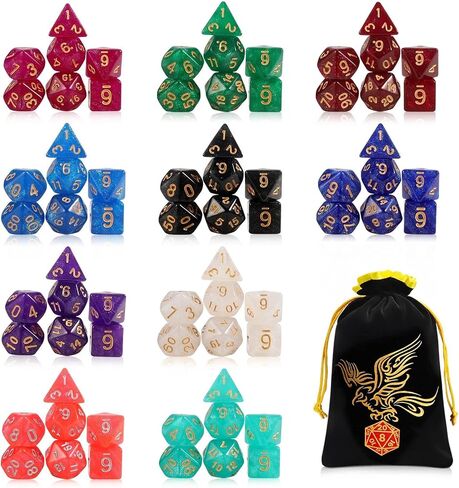 QMay 7 Sets Polyhedral Dice - 49 Pcs (7 X 7) DND Dice + 7 Drawstring Bags in Saudi Arabia
