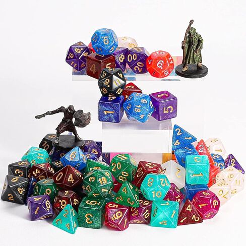 QMay 7 Sets Polyhedral Dice - 49 Pcs (7 X 7) DND Dice + 7 Drawstring Bags in Saudi Arabia
