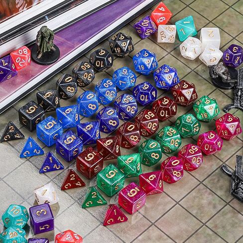 QMay 7 Sets Polyhedral Dice - 49 Pcs (7 X 7) DND Dice + 7 Drawstring Bags in Saudi Arabia