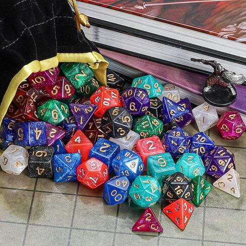 QMay 7 Sets Polyhedral Dice - 49 Pcs (7 X 7) DND Dice + 7 Drawstring Bags in Saudi Arabia