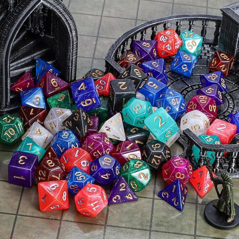 QMay 7 Sets Polyhedral Dice - 49 Pcs (7 X 7) DND Dice + 7 Drawstring Bags in Saudi Arabia