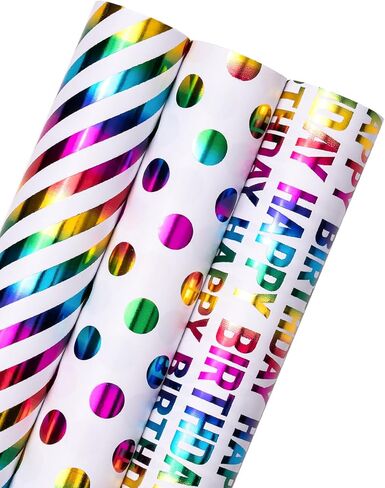 WRAPAHOLIC Black Birthday Wrapping Paper Roll - Mini Roll - 3 Rolls - 17 inch x 120 inch Per Roll - Black Gold Design for Wedding, Holiday, Party, Baby Shower in Saudi Arabia