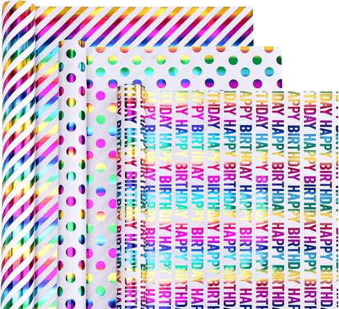 WRAPAHOLIC Black Birthday Wrapping Paper Roll - Mini Roll - 3 Rolls - 17 inch x 120 inch Per Roll - Black Gold Design for Wedding, Holiday, Party, Baby Shower in Saudi Arabia