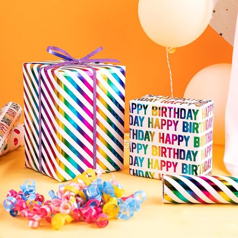 WRAPAHOLIC Black Birthday Wrapping Paper Roll - Mini Roll - 3 Rolls - 17 inch x 120 inch Per Roll - Black Gold Design for Wedding, Holiday, Party, Baby Shower in Saudi Arabia