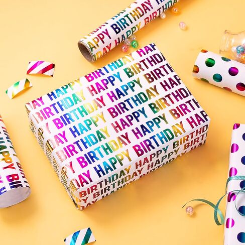 WRAPAHOLIC Black Birthday Wrapping Paper Roll - Mini Roll - 3 Rolls - 17 inch x 120 inch Per Roll - Black Gold Design for Wedding, Holiday, Party, Baby Shower in Saudi Arabia