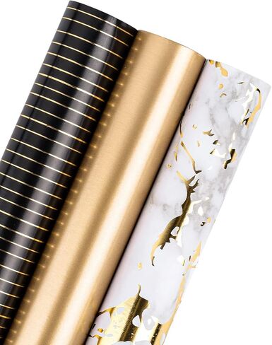 WRAPAHOLIC Black Birthday Wrapping Paper Roll - Mini Roll - 3 Rolls - 17 inch x 120 inch Per Roll - Black Gold Design for Wedding, Holiday, Party, Baby Shower in Saudi Arabia