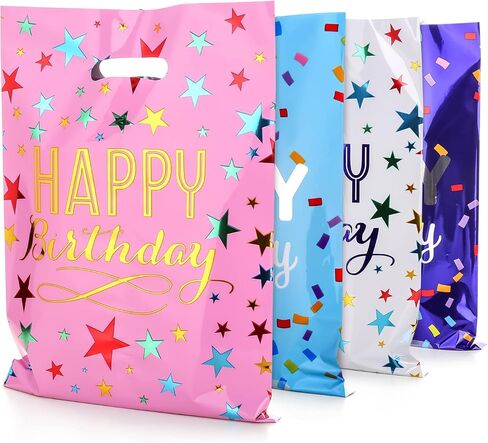 Medium(6.7 * 9.8inch) Happy Birthday Party Favor Bags 40 PCS Plastic Goodies Loot Bags Bulk for Kids Baby Girls & Boys Birthday Return Gift (B Style 40 Packs) in Saudi Arabia