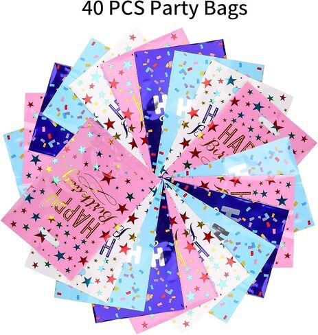 Medium(6.7 * 9.8inch) Happy Birthday Party Favor Bags 40 PCS Plastic Goodies Loot Bags Bulk for Kids Baby Girls & Boys Birthday Return Gift (B Style 40 Packs) in Saudi Arabia