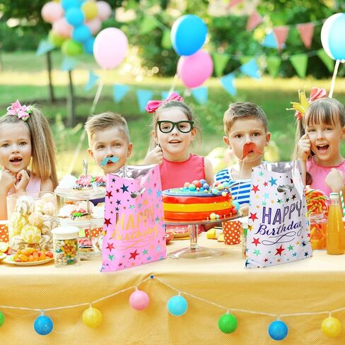 Medium(6.7 * 9.8inch) Happy Birthday Party Favor Bags 40 PCS Plastic Goodies Loot Bags Bulk for Kids Baby Girls & Boys Birthday Return Gift (B Style 40 Packs) in Saudi Arabia