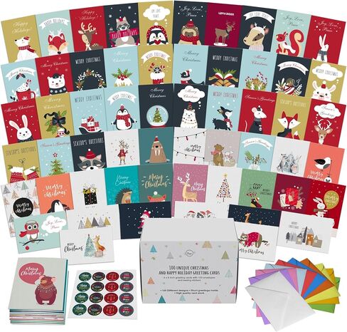 Dessie 100 فريدة من نوعها Thank You Cards Bulk - بطاقات Note فارغة مع 100 تصميمات مختلفة ، ملونة ، لا تكرار. الأظرف الملونة ، الأختام الذهبية وصندوق التخزين القوي. in Kuwait