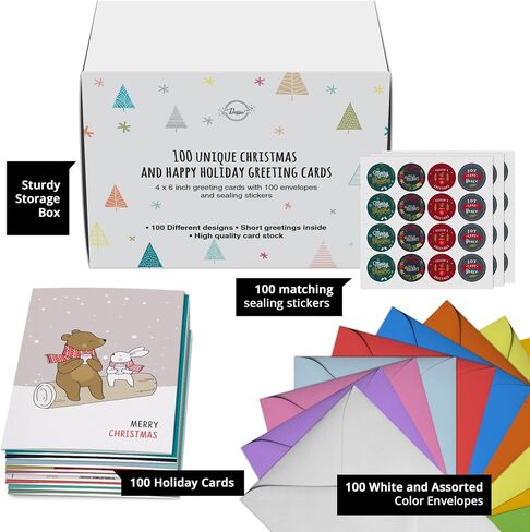 Dessie 100 فريدة من نوعها Thank You Cards Bulk - بطاقات Note فارغة مع 100 تصميمات مختلفة ، ملونة ، لا تكرار. الأظرف الملونة ، الأختام الذهبية وصندوق التخزين القوي. in Kuwait