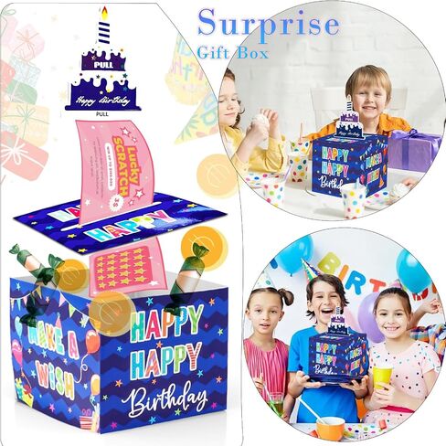Birthday Money Box for Cash Gift Pull, Surprise Money Roll Gift Box with Pull Out Card and 30 Transparent Bags DIY Set, Funny Ways to Give Money as Gift for Parents, Lovers, Friends (Blue) in Saudi Arabia