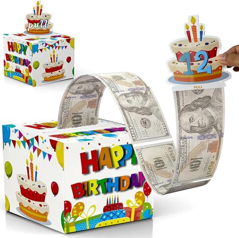 Birthday Money Box for Cash Gift Pull, Surprise Money Roll Gift Box with Pull Out Card and 30 Transparent Bags DIY Set, Funny Ways to Give Money as Gift for Parents, Lovers, Friends (Blue) in Saudi Arabia