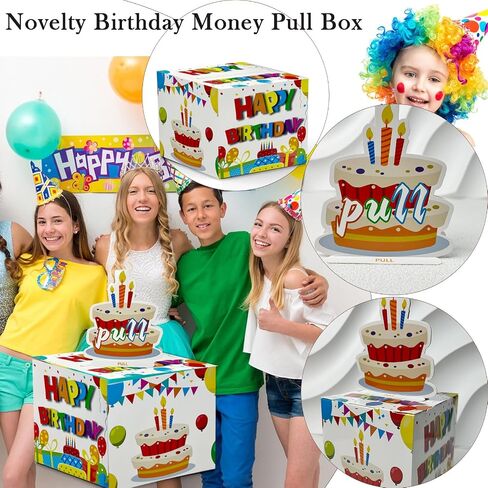 Birthday Money Box for Cash Gift Pull, Surprise Money Roll Gift Box with Pull Out Card and 30 Transparent Bags DIY Set, Funny Ways to Give Money as Gift for Parents, Lovers, Friends (Blue) in Saudi Arabia