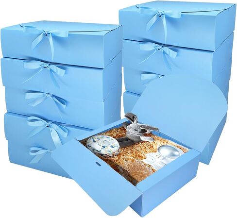 10 PCS Gift Boxes with Lids, 10.6x7.8x3.1 Inch Kraft Paper Gift Box, White with Ribbon, Bridesmaid Proposal Box for Wedding, Packaging, Present, Birthday, Cupcake in Saudi Arabia