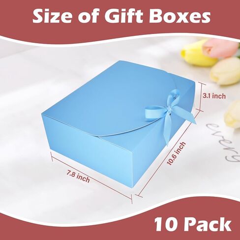 10 PCS Gift Boxes with Lids, 10.6x7.8x3.1 Inch Kraft Paper Gift Box, White with Ribbon, Bridesmaid Proposal Box for Wedding, Packaging, Present, Birthday, Cupcake in Saudi Arabia
