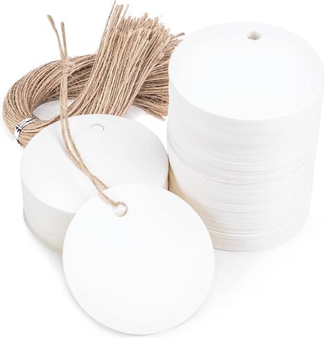 SallyFashion 120PCS White Round Gift Tags, Kraft Paper Gift Tags with String Blank Hang Tags for Gifts Wrapping Craft Project Wedding Favors in Saudi Arabia