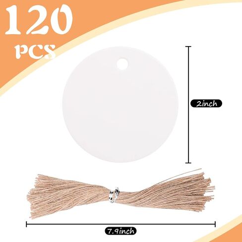 SallyFashion 120PCS White Round Gift Tags, Kraft Paper Gift Tags with String Blank Hang Tags for Gifts Wrapping Craft Project Wedding Favors in Saudi Arabia