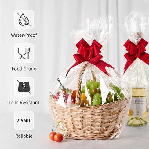 Jutieuo Clear Cellophane Wrap Roll | 100’Ft. Long X 34"In. Extra Wide | 2.5 Mil Thick Crystal Clear with Irregular White Dot | Bouquet, Baskets, Gifts, Crafts, Treats, Wrapping | Food Grade in Kuwait