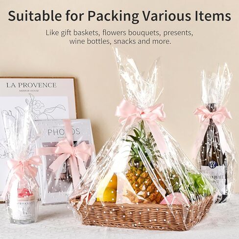 Jutieuo Clear Cellophane Wrap Roll | 100’Ft. Long X 34"In. Extra Wide | 2.5 Mil Thick Crystal Clear with Irregular White Dot | Bouquet, Baskets, Gifts, Crafts, Treats, Wrapping | Food Grade in Kuwait