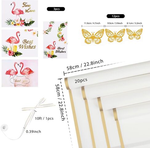 20 Sheets Flower Wrapping Paper - Waterproof Floral Bouquet Wrapping Paper, Florist Supplies with 3D Gold Butterfly Decor(Translucent black) in Saudi Arabia