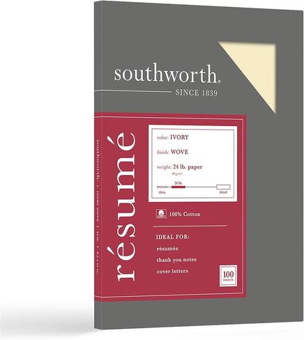 Southworth® 100% Cotton Résumé Paper, 8 1/2" x 11", 24 Lb, 100% Recycled, Ivory, Pack Of 100 in Saudi Arabia