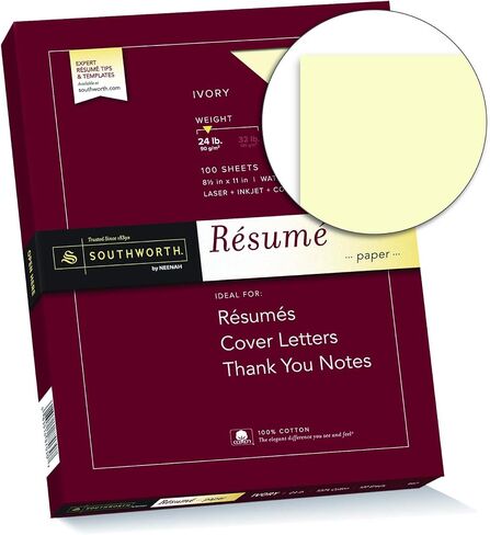 Southworth® 100% Cotton Résumé Paper, 8 1/2" x 11", 24 Lb, 100% Recycled, Ivory, Pack Of 100 in Saudi Arabia