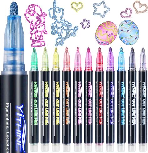 Outline Shimmer Markers, 12 Glitter Metallic Coloring Doodle Gel Pens, Tween Teen Girl Easter Basket Stuffers Gifts Trendy Stuff, Cute School Art Craft Classroom Supplies Set for Kids Ages 4-16 in Saudi Arabia