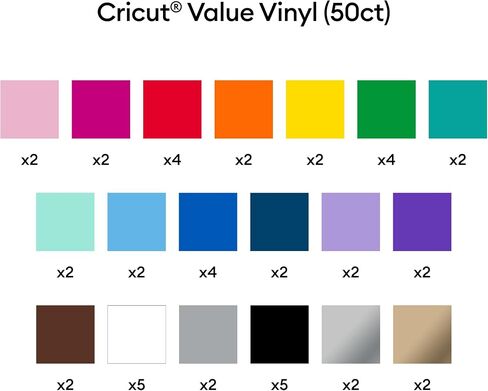 Cricut Value Permanent Vinyl - 50ft Rainbow Sampler, 12in x 12in Sheets (50 Count) in Saudi Arabia