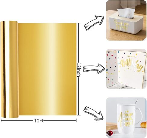 Prime Vinyl Gold Permanent Vinyl, Chrome Gold Vinyl for Cricut - 12" x 10 FT-Metallic Adhesive Vinyl for Silhouette Cameo, Decor Sticker, Cutting Machine, Home Decal in Kuwait