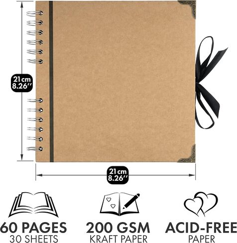 Bstorify Scrapbook Album 60 Pages (8 x 8 Inch) Brown Thick 200gsm Kraft Paper, Photo Album Scrapbook, Memory Book - Ideal for Your Scrapbooking Albums Art & Craft Projects in Saudi Arabia
