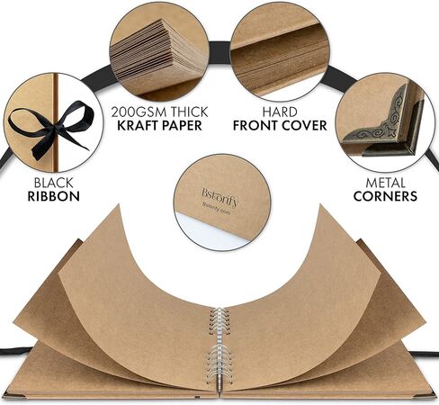 Bstorify Scrapbook Album 60 Pages (8 x 8 Inch) Brown Thick 200gsm Kraft Paper, Photo Album Scrapbook, Memory Book - Ideal for Your Scrapbooking Albums Art & Craft Projects in Saudi Arabia