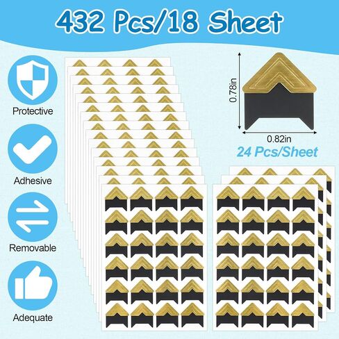 432 Pcs Photo Corners, Self Adhesive Picture Corners, Acid Free Corner Stickers for Scrapbooking, Photo Mounting Corners for DIY Scrapbook, Photo Album, Memory Books (Mixed Colors) in Kuwait