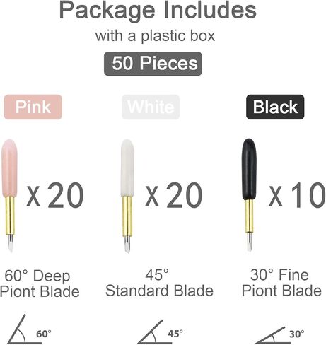 50pcs شفرات القطع البديلة لـ Cricut Explore Air 2/Air 3/Maker/Maker 3 ، تشمل 10pcs Fine Point و 20pcs Standard Blade و 20pcs Point Point Resplication Rades in Kuwait