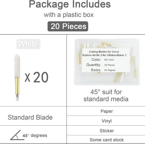 50pcs شفرات القطع البديلة لـ Cricut Explore Air 2/Air 3/Maker/Maker 3 ، تشمل 10pcs Fine Point و 20pcs Standard Blade و 20pcs Point Point Resplication Rades in Kuwait