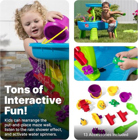 Step2 Rain Showers Splash Pond Toddler Water Table, Kids Water and Sand Activity Sensory Playset, Summer Outdoor Toys, 13 Piece Toy Accessories, For Toddles 1.5+ Years Old in Saudi Arabia