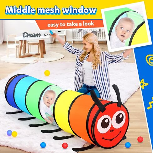 Kids Play Tunnel Tent for Toddlers, Colorful Pop Up Crawl Tunnel Toy for Baby or Pet with Breathable Mesh, Collapsible Gift for Boy and Girl Play Tunnel Indoor and Outdoor Game in Kuwait