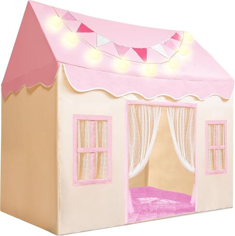 SYNCFUN Play Tent for Kids,Indoor & Outdoor Tent with Blanket,LED Lights & Flags for Toddler,Spacious 51*35*52 Inch,Playhouse for Kids,Ideal Private Space for Reading & Play for Boys & Girls Age 3-7 in Kuwait