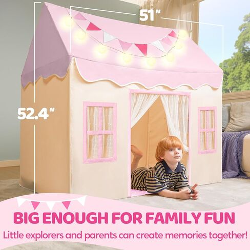 SYNCFUN Play Tent for Kids,Indoor & Outdoor Tent with Blanket,LED Lights & Flags for Toddler,Spacious 51*35*52 Inch,Playhouse for Kids,Ideal Private Space for Reading & Play for Boys & Girls Age 3-7 in Kuwait