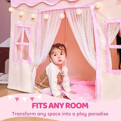 SYNCFUN Play Tent for Kids,Indoor & Outdoor Tent with Blanket,LED Lights & Flags for Toddler,Spacious 51*35*52 Inch,Playhouse for Kids,Ideal Private Space for Reading & Play for Boys & Girls Age 3-7 in Kuwait