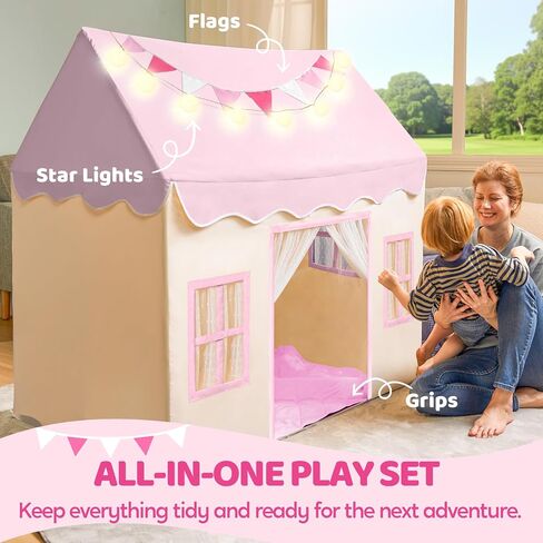 SYNCFUN Play Tent for Kids,Indoor & Outdoor Tent with Blanket,LED Lights & Flags for Toddler,Spacious 51*35*52 Inch,Playhouse for Kids,Ideal Private Space for Reading & Play for Boys & Girls Age 3-7 in Kuwait