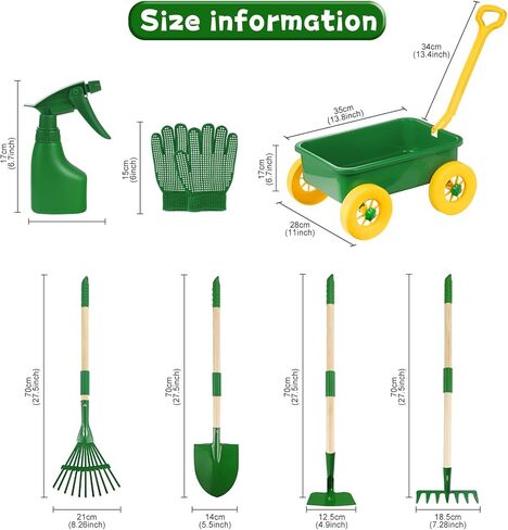 Duckura Kids Gardening Tools Set - 7pcs Wheelbarrow Set for Kids with Shovel, Rake, Leaf Rake, Outdoor Yard Digging Weed Toys, Valentines Birthday Gifts for Boys Girls Age 3 4 5 Years Old(Green) in Saudi Arabia