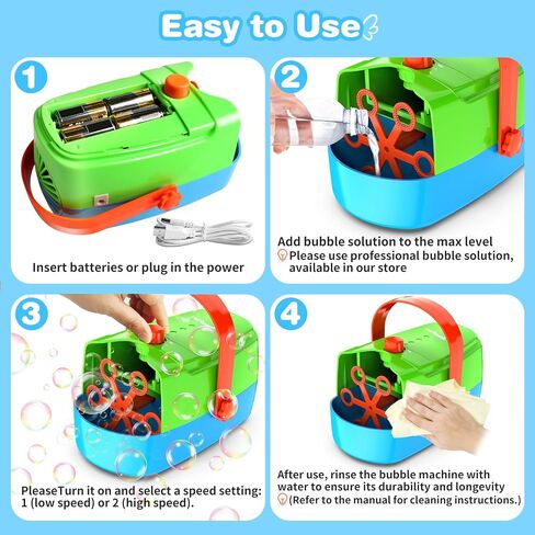 Zerhunt Durable Bubble Machine for Party: 3 Power Modes for Non-Stop Fun - 18000+ Bubbles Per Minute High Output 30 Mins Bubbles per Refill - Kids Safe Auto-Stop for Outdoor Backyard Birthday in Saudi Arabia