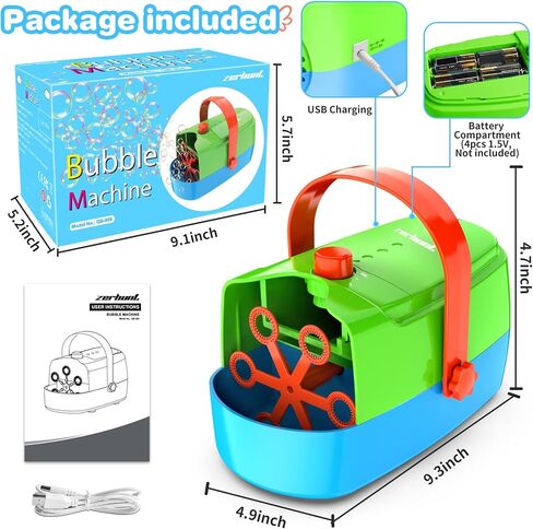 Zerhunt Durable Bubble Machine for Party: 3 Power Modes for Non-Stop Fun - 18000+ Bubbles Per Minute High Output 30 Mins Bubbles per Refill - Kids Safe Auto-Stop for Outdoor Backyard Birthday in Saudi Arabia