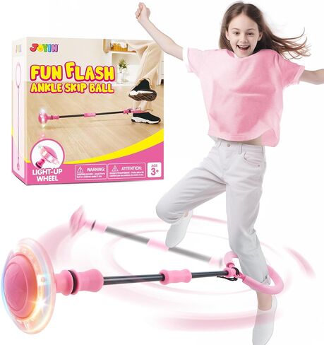 JOYIN Pink Ankle Skip Ball with Flashing Lights, Skip it Toy for Kids Indoor & Outdoor, Flashing Swing Ball Foldable Sports Toy, Birthday Gifts for Kids 3 4 5 + in Saudi Arabia